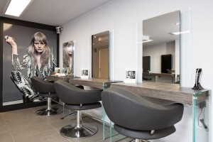 adding to the contemporary interior style, the salon..